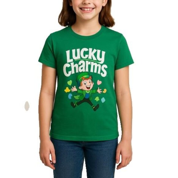 Lucky Charms Cereal Graphic T-Shirt Short Sleeves Crew Neck Green Large 10-12 - Picture 1 of 10